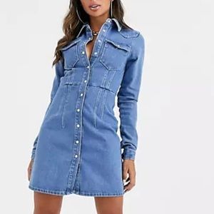 ASOS blue denim structured button up collared dress